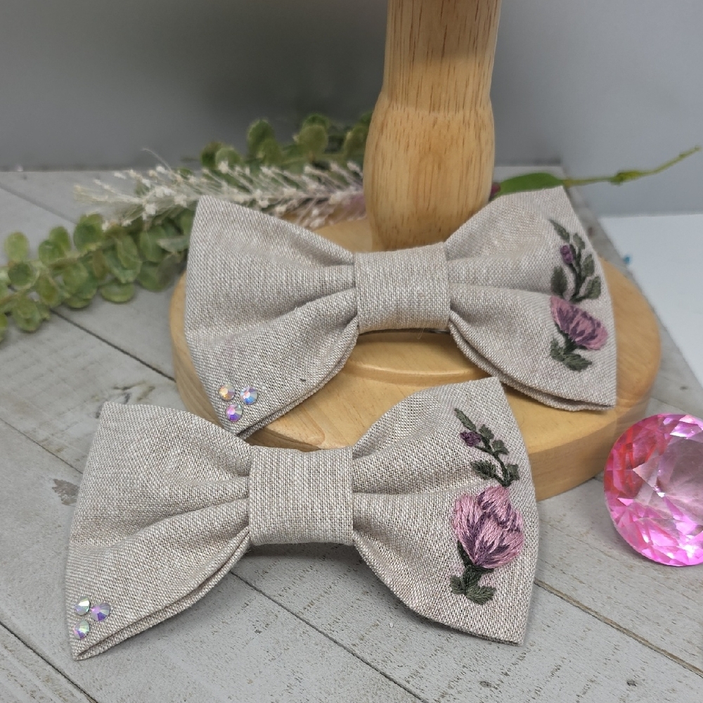 Floral Embroidered Hair Bows for Kids